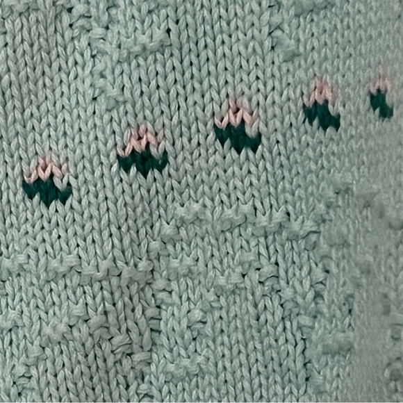 Vintage Floral Pretty Mink Green Hand-knit Cotton Vest - Picture 3 of 8